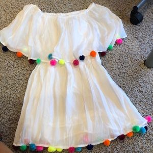 Cute white OTS dress with Pom poms